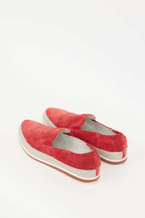 Prada Red Suede Saint Tropez Slip On Sneaker