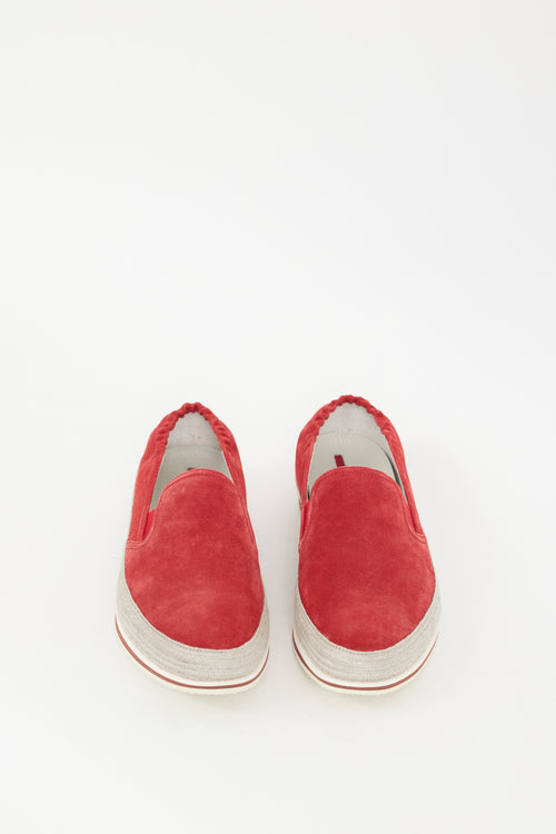 Prada Red Suede Saint Tropez Slip On Sneaker