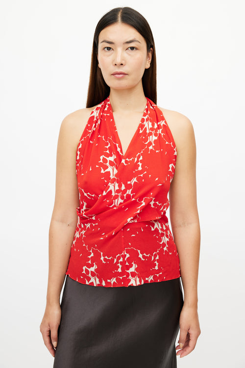 Prada Red 
White Silk Crepe Halter Top