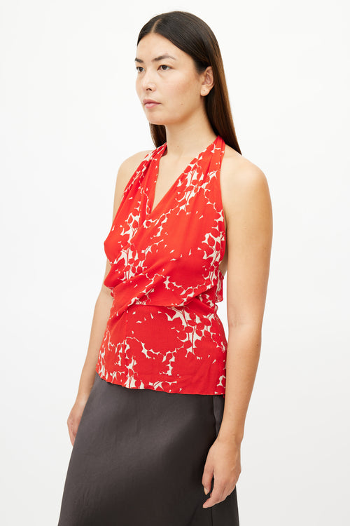 Prada Red 
White Silk Crepe Halter Top