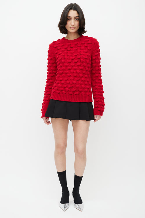 Prada Red Wool Bobble Knit Sweater 
Hat Set