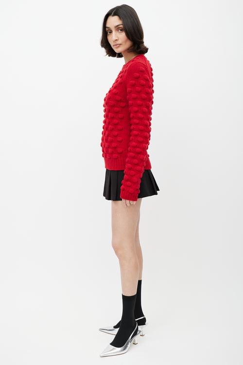 Prada Red Wool Bobble Knit Sweater 
Hat Set