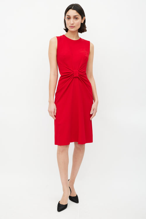 Prada Red Wool 
Silk Front Bow Dress