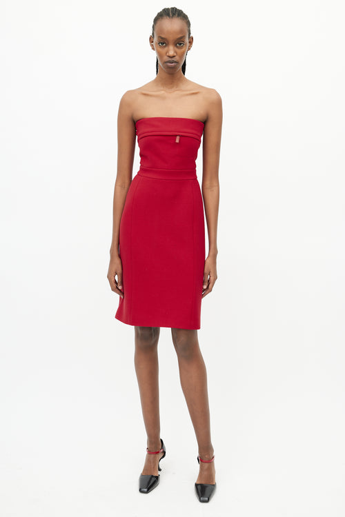 Prada Red Wool Strapless Dress