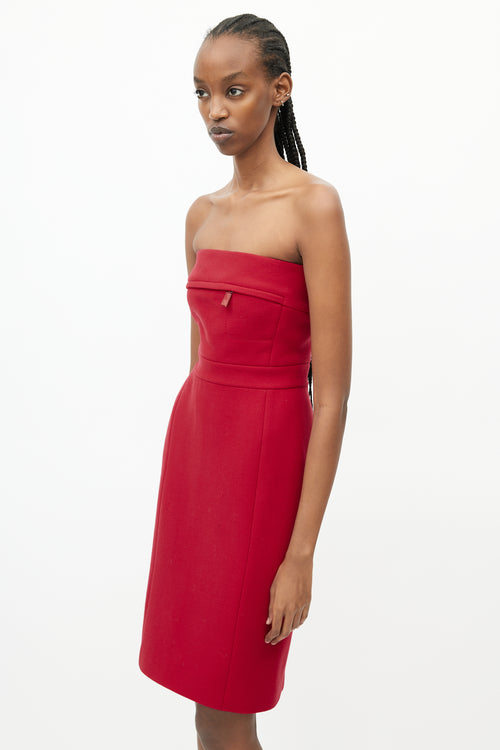 Prada Red Wool Strapless Dress