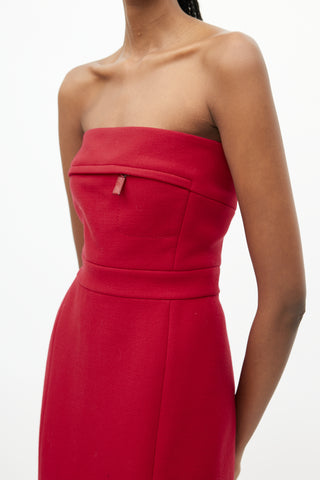 Prada Red Wool Strapless Dress