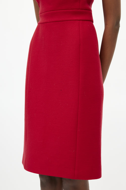 Prada Red Wool Strapless Dress