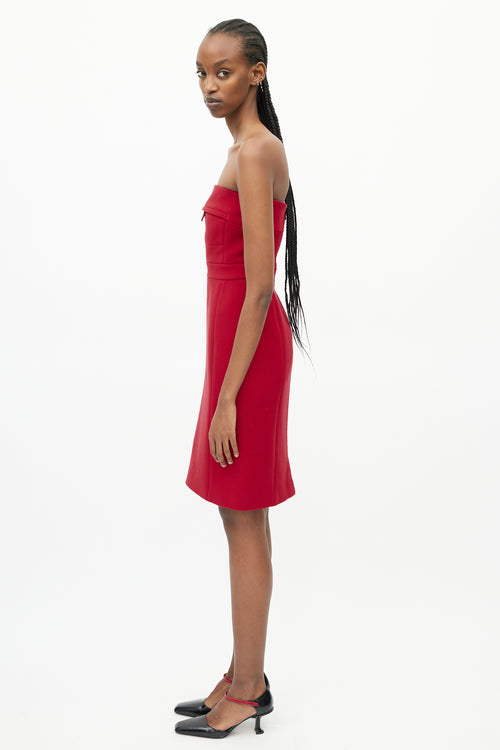 Prada Red Wool Strapless Dress