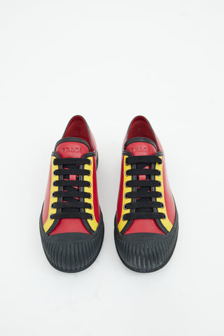 Prada Red 
Yellow Lace Up Sneaker