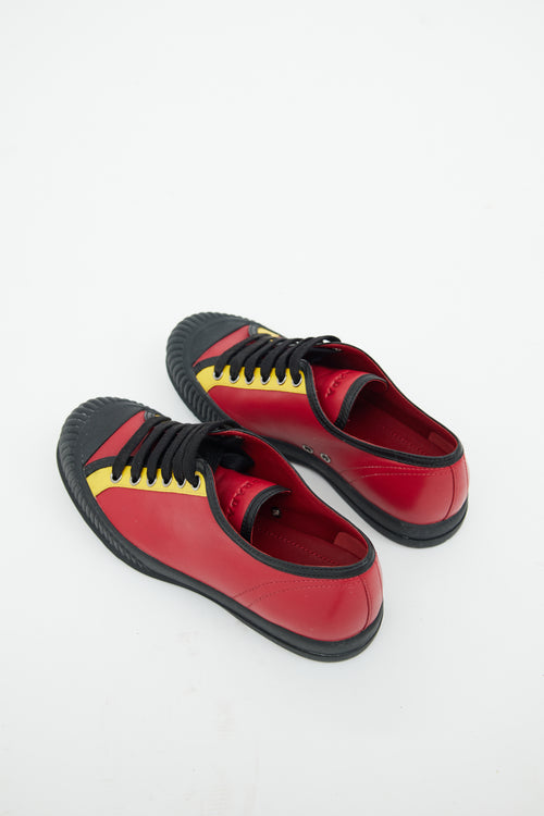 Prada Red 
Yellow Lace Up Sneaker