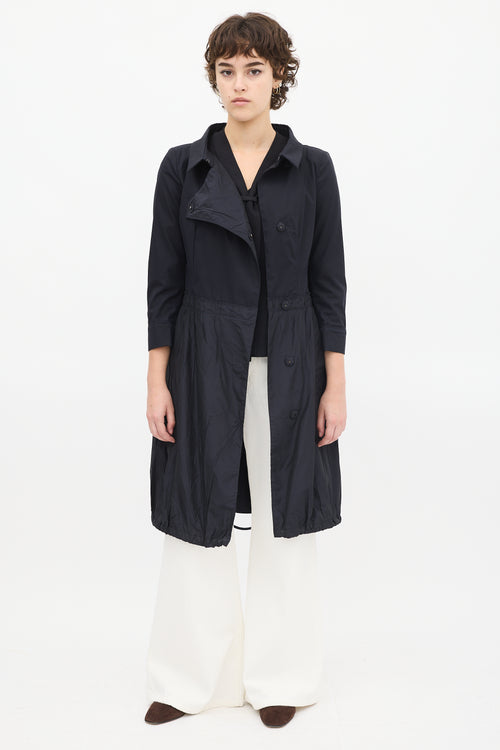 SS 2009 Navy Cotton 
Silk Asymmetrical Button Up Coat