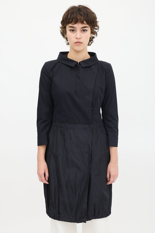 Prada SS 2009 Navy Cotton 
Silk Asymmetrical Button Up Coat