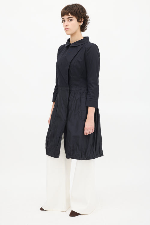 Prada SS 2009 Navy Cotton 
Silk Asymmetrical Button Up Coat