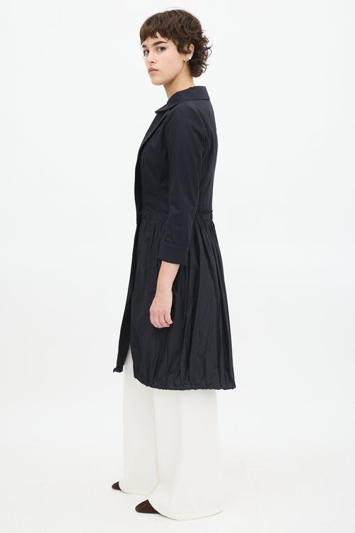 Prada SS 2009 Navy Cotton 
Silk Asymmetrical Button Up Coat