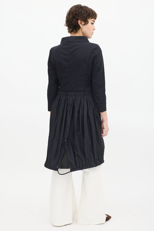 Prada SS 2009 Navy Cotton 
Silk Asymmetrical Button Up Coat