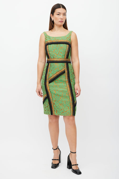 Prada SS 2015 Green 
Orange Damask Dress