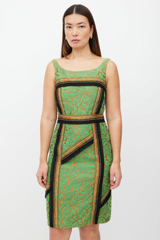 Prada SS 2015 Green 
Orange Damask Dress