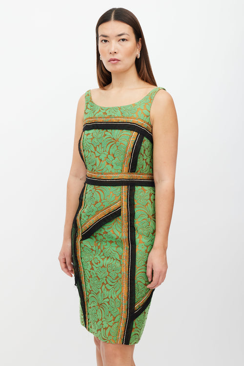 Prada SS 2015 Green 
Orange Damask Dress