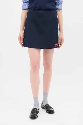 Prada SS 2017 Navy Rubber Logo Mini Skirt