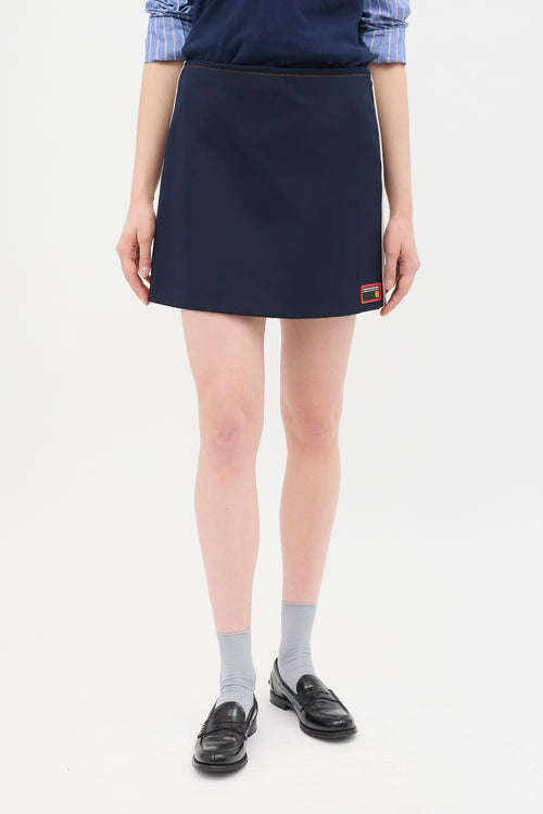 Prada SS 2017 Navy Rubber Logo Mini Skirt