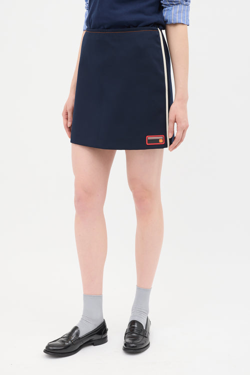 Prada SS 2017 Navy Rubber Logo Mini Skirt