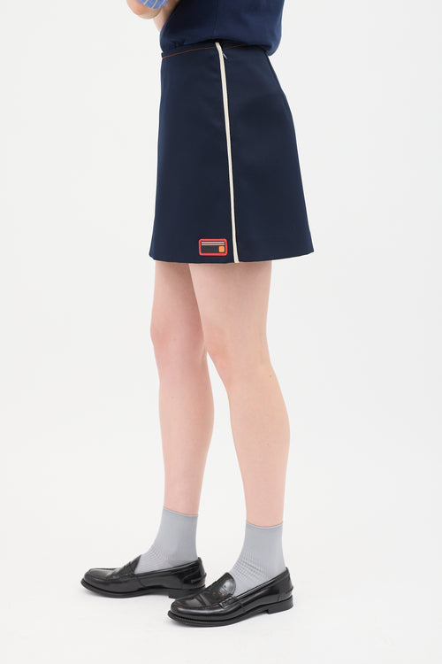 Prada SS 2017 Navy Rubber Logo Mini Skirt