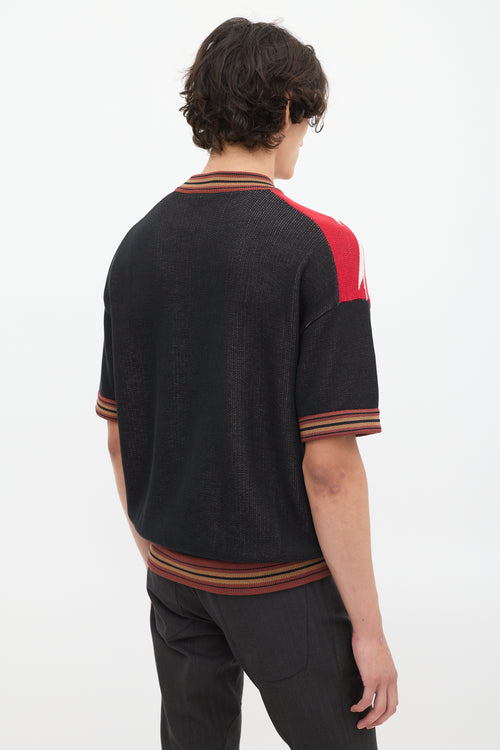 Prada SS 2014 Red 
Multicolour Jacquard Short Sleeve Sweater