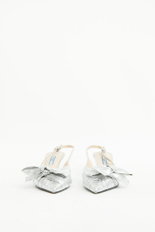 Prada Silver Metallic Knotted Slingback Pump