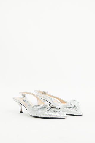 Prada Silver Metallic Knotted Slingback Pump