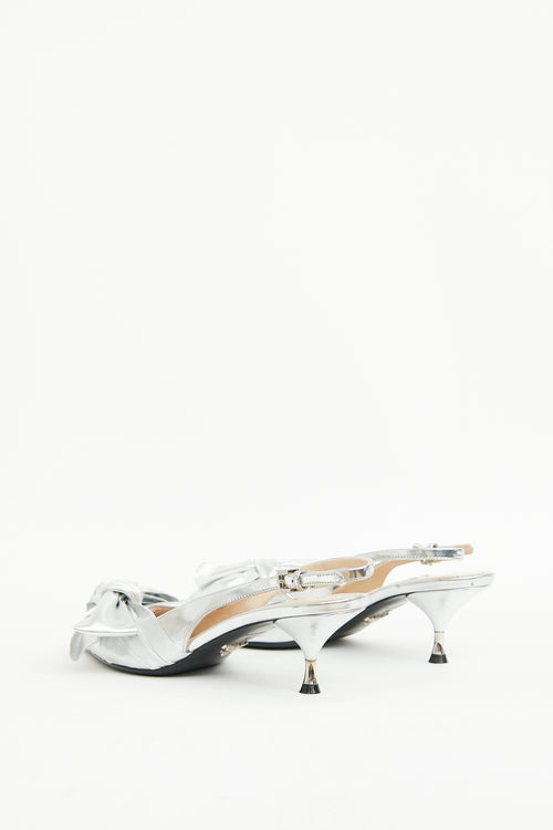 Prada Silver Metallic Knotted Slingback Pump