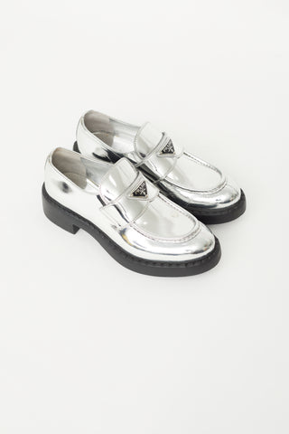 Silver Patent Leather Logo Loafer