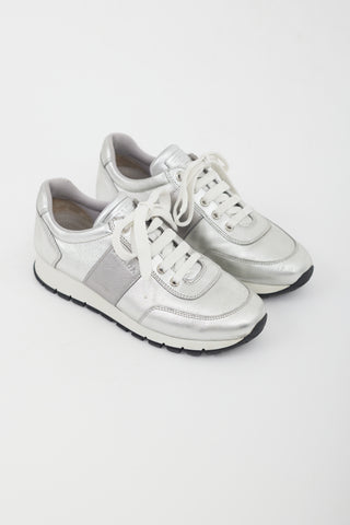 Prada Silver Leather Sneaker