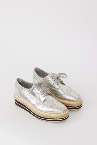 Prada Silver Metallic Leather Platform Brogue