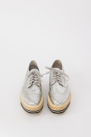 Prada Silver Metallic Leather Platform Brogue