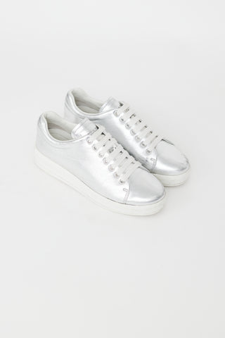 Prada Silver Metallic Leather Sneaker