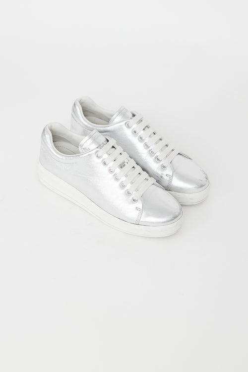 Prada Silver Metallic Leather Sneaker