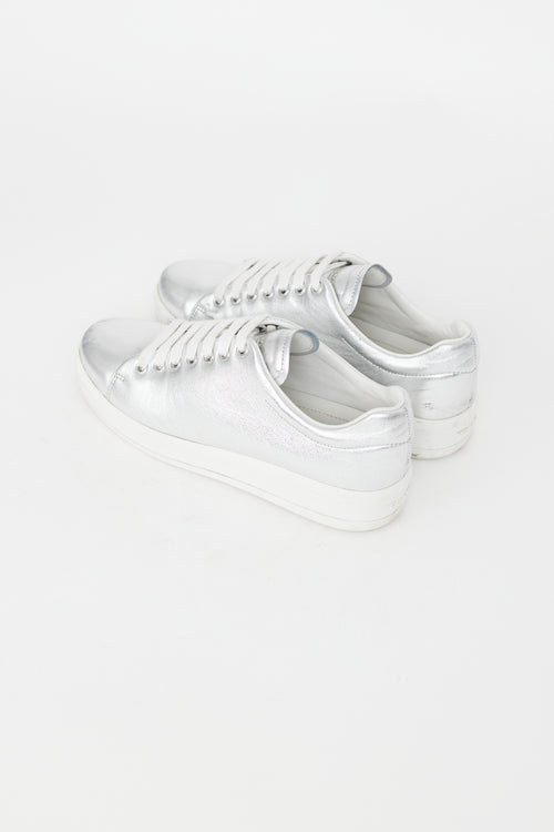 Prada Silver Metallic Leather Sneaker