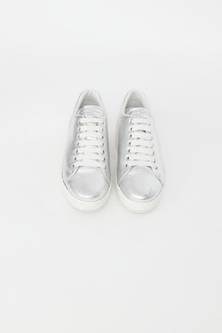 Prada Silver Metallic Leather Sneaker