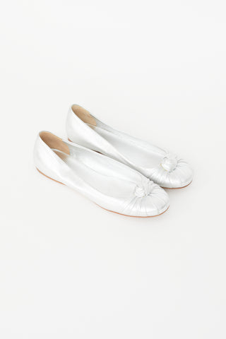 Prada Silver Metallic Knotted Ballet Flat