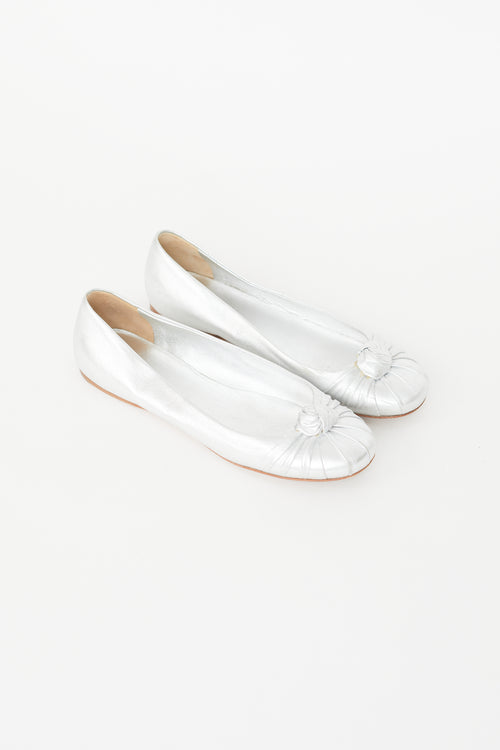 Prada Silver Metallic Knotted Ballet Flat