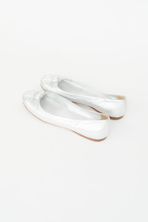 Prada Silver Metallic Knotted Ballet Flat