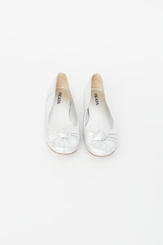 Prada Silver Metallic Knotted Ballet Flat