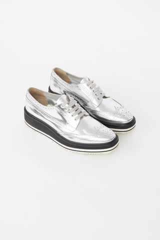 Prada Silver Platform Brogue Sneaker