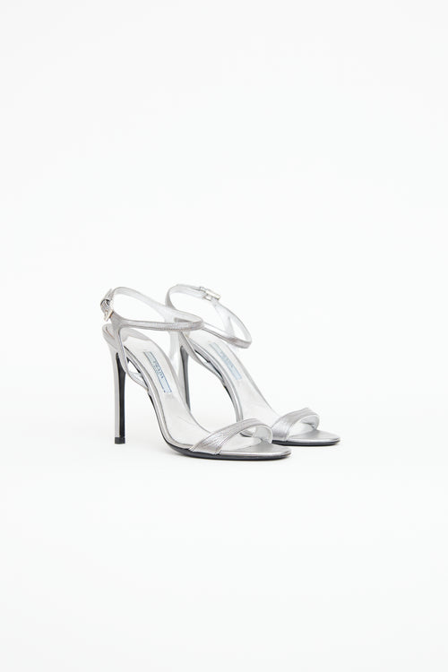 Prada Silver Nappa Strappy High Heel Sandal