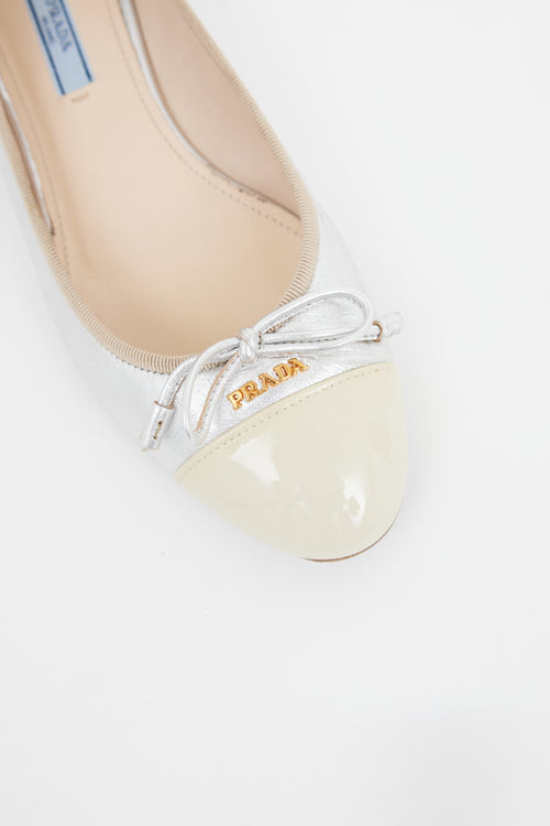 Prada Silver 
Cream Cap Toe Ballet Flat