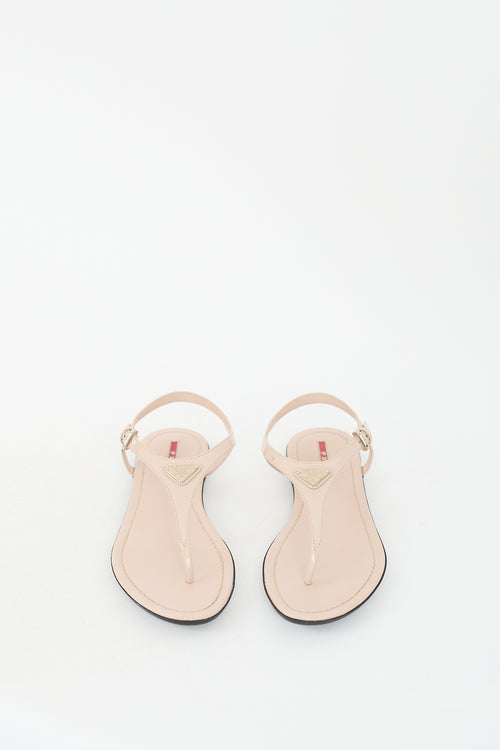 Prada Sport Beige Patent Logo Sandal