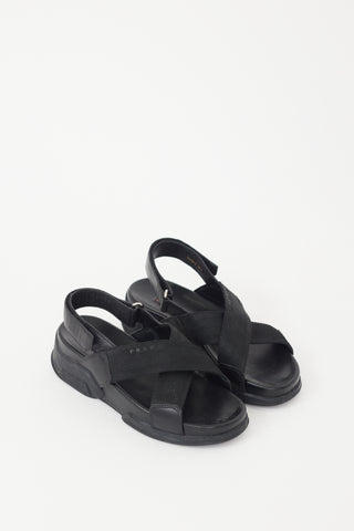 Prada Black Leather Webbed Chunky Sandal