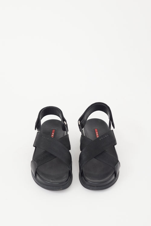 Prada Black Leather Webbed Chunky Sandal