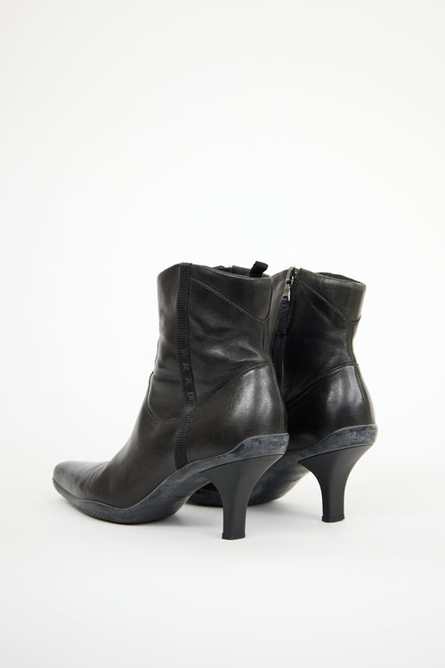 Prada Sport Black Leather Heeled Boot