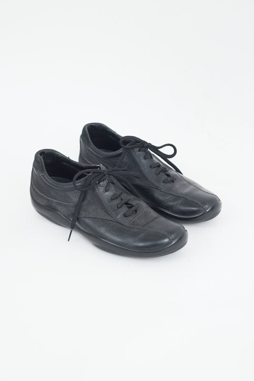 Prada Sport Black Leather 
Suede Lace Up Sneaker